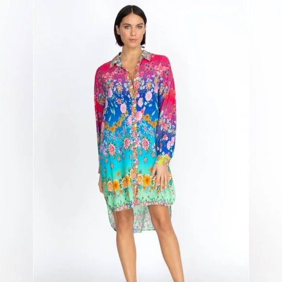 NEW Johnny Was Rainbow Midi Shirt Dress - Picture 5 of 15
